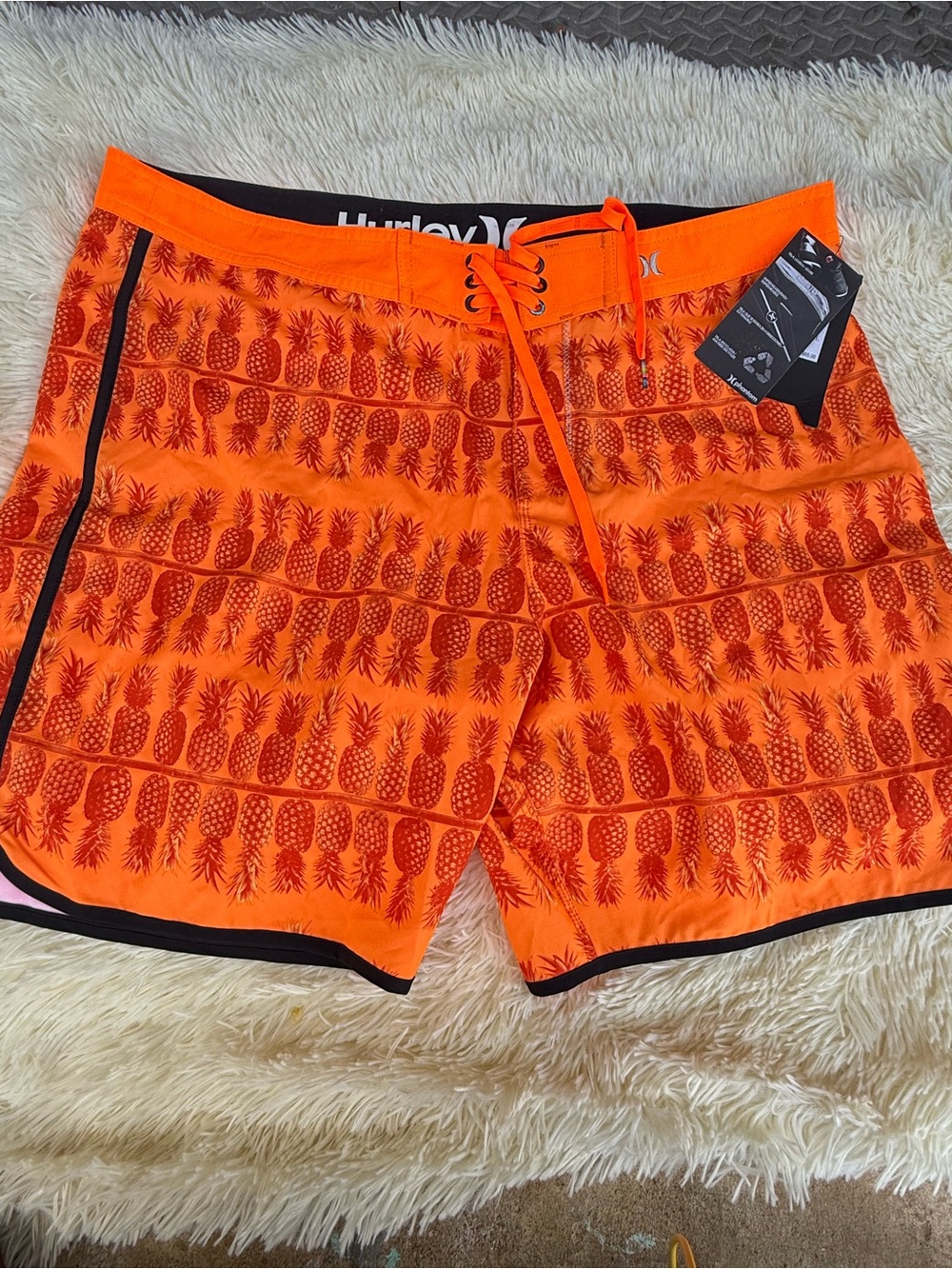 Hurley Men’s Bright Orange Pineapple-Print Swim Shorts